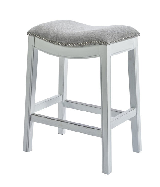 26" Gray and White Solid Wood and Linen Blend Backless Counter Height Bar Chair