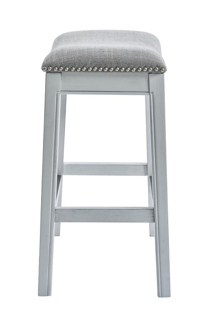 26" Gray and White Solid Wood and Linen Blend Backless Counter Height Bar Chair