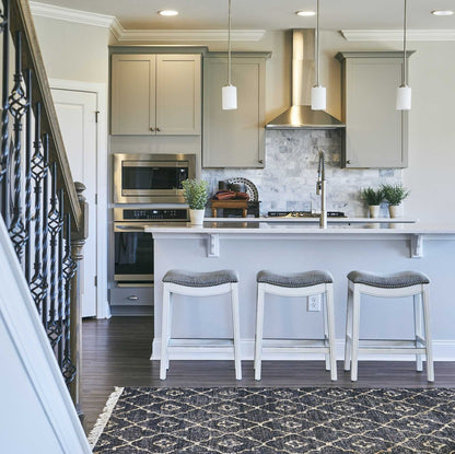 26" Gray and White Solid Wood and Linen Blend Backless Counter Height Bar Chair