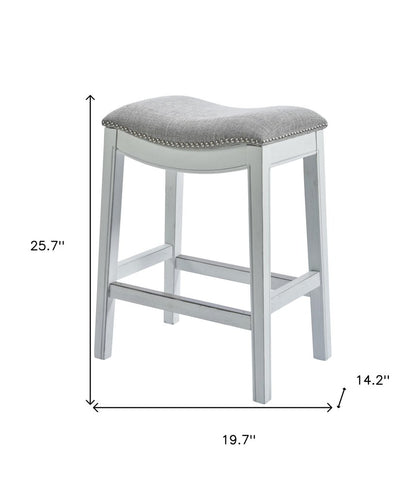 26" Gray and White Solid Wood and Linen Blend Backless Counter Height Bar Chair