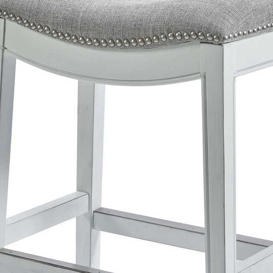 26" Gray And White Fabric And Solid Wood Backless Counter Height Bar Chair