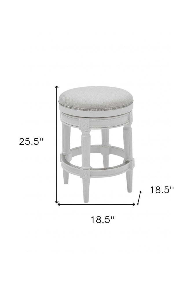 26" White Fabric And Solid Wood Backless Counter Height Swivel Bar Chair