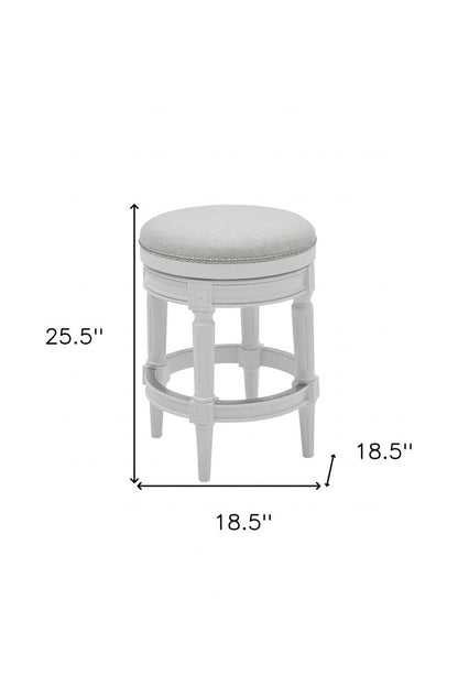 26" White Fabric And Solid Wood Backless Counter Height Swivel Bar Chair