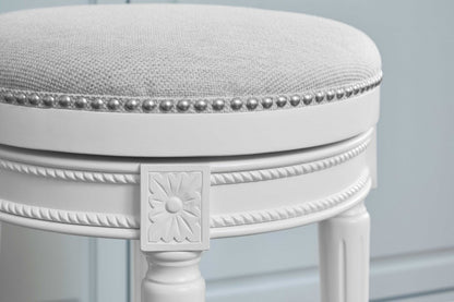 26" White Fabric And Solid Wood Backless Counter Height Swivel Bar Chair