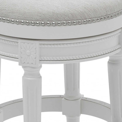 26" White Solid Wood and Fabric Backless Counter Height Swivel Bar Chair