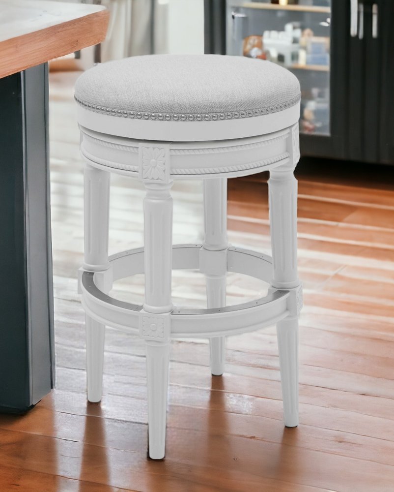 26" Gray Solid Wood Backless Bar Height Swivel Bar Chair