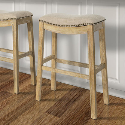 31" Linen And Natural Fabric And Solid Wood Backless Bar Height Bar Chair