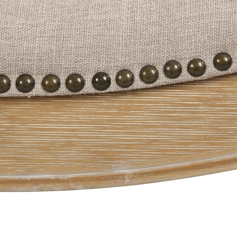 31" Linen and Natural Solid Wood Backless Bar Height Bar Chair