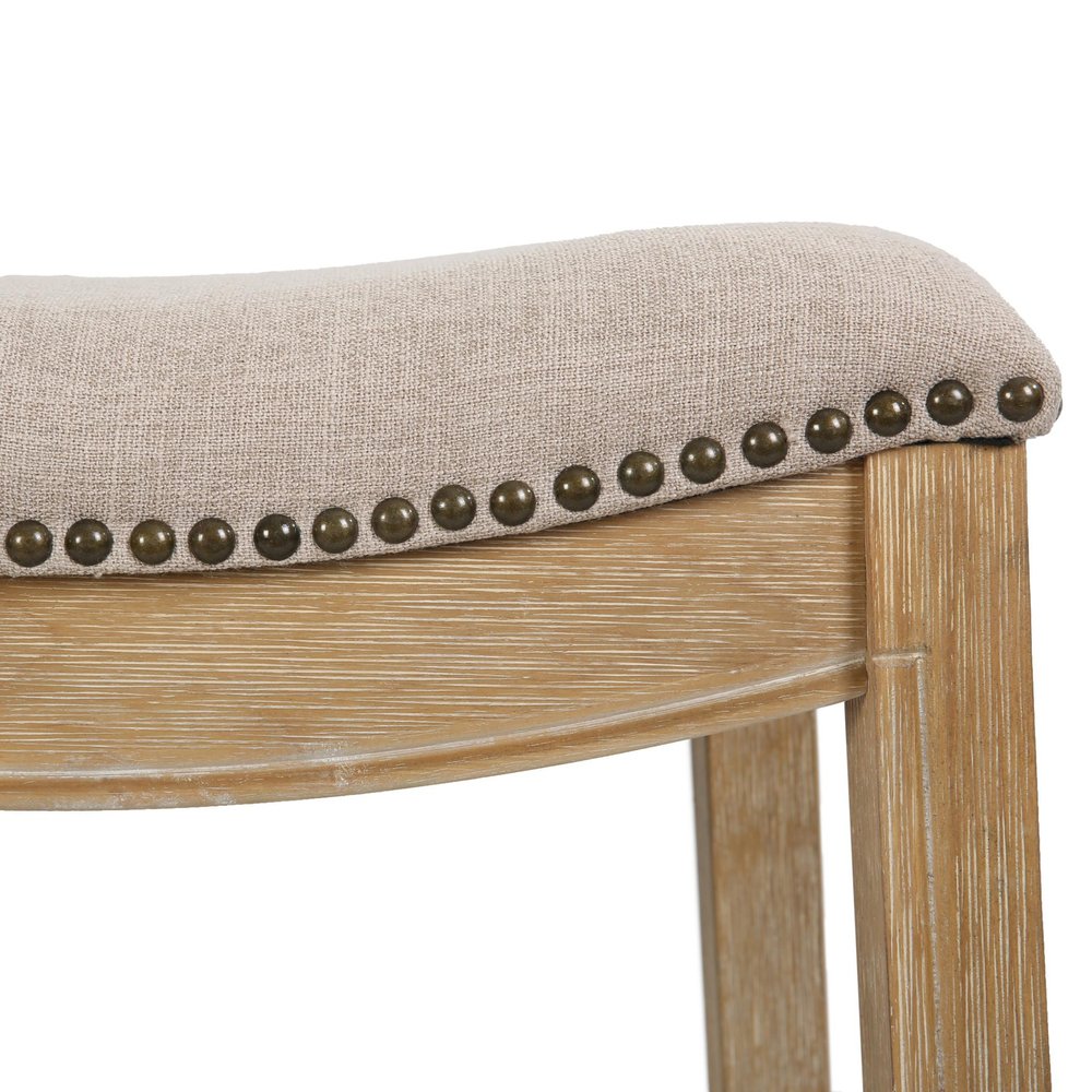 31" Linen And Natural Fabric And Solid Wood Backless Bar Height Bar Chair