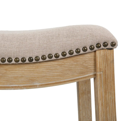 31" Linen And Natural Fabric And Solid Wood Backless Bar Height Bar Chair
