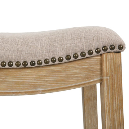 31" Linen and Natural Solid Wood Backless Bar Height Bar Chair