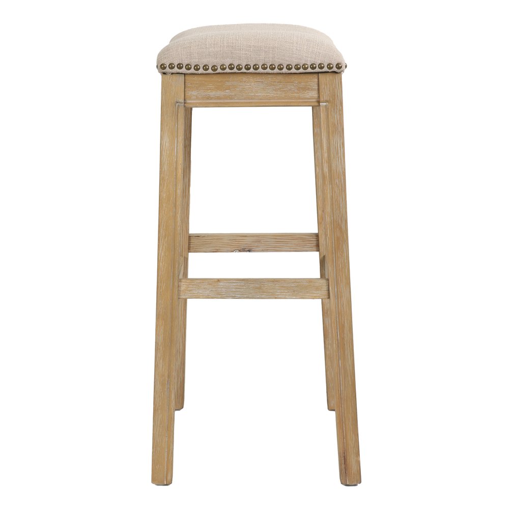 31" Linen And Natural Fabric And Solid Wood Backless Bar Height Bar Chair
