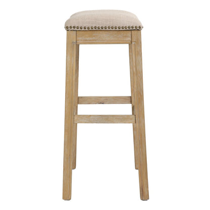 31" Linen And Natural Fabric And Solid Wood Backless Bar Height Bar Chair