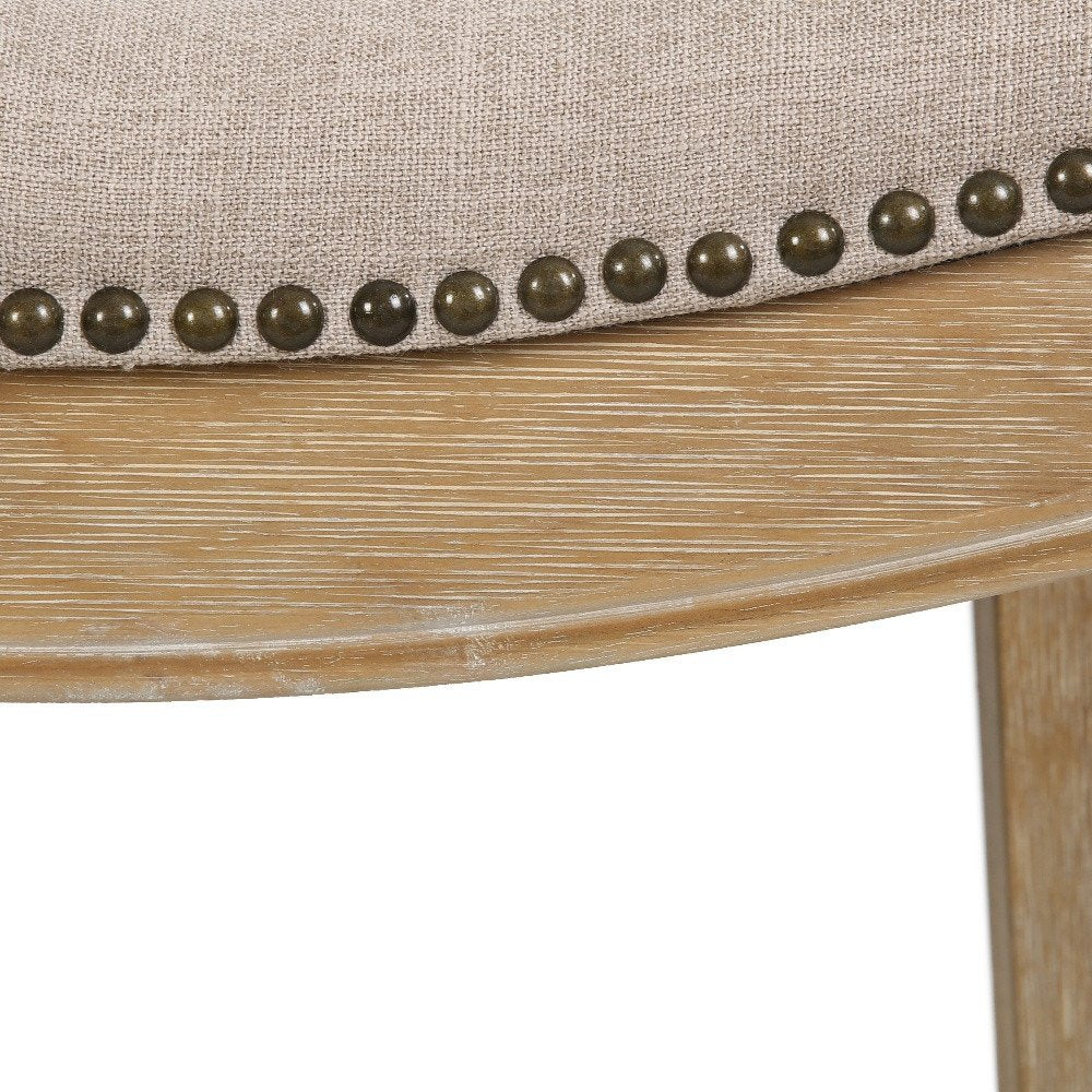 31" Linen And Natural Fabric And Solid Wood Backless Bar Height Bar Chair