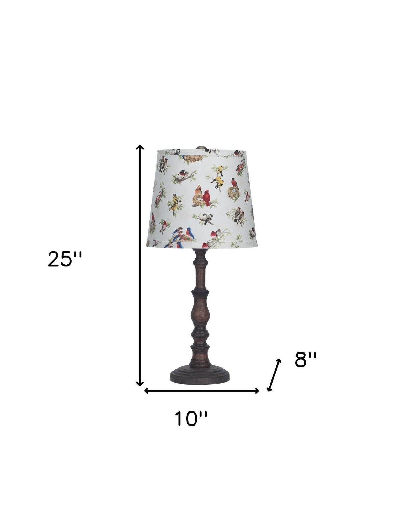 Distressed Brown Traditional Table Lamp With Birds Printed Shade