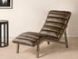 54" Brown And Wood Brown Genuine Leather Tufted Distressed Lounge Chair