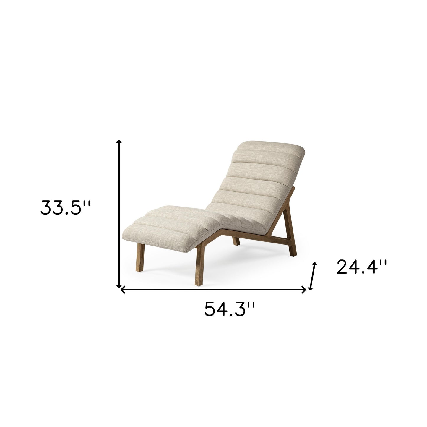 54" Cream And Wood Brown Fabric Tufted Lounge Chair