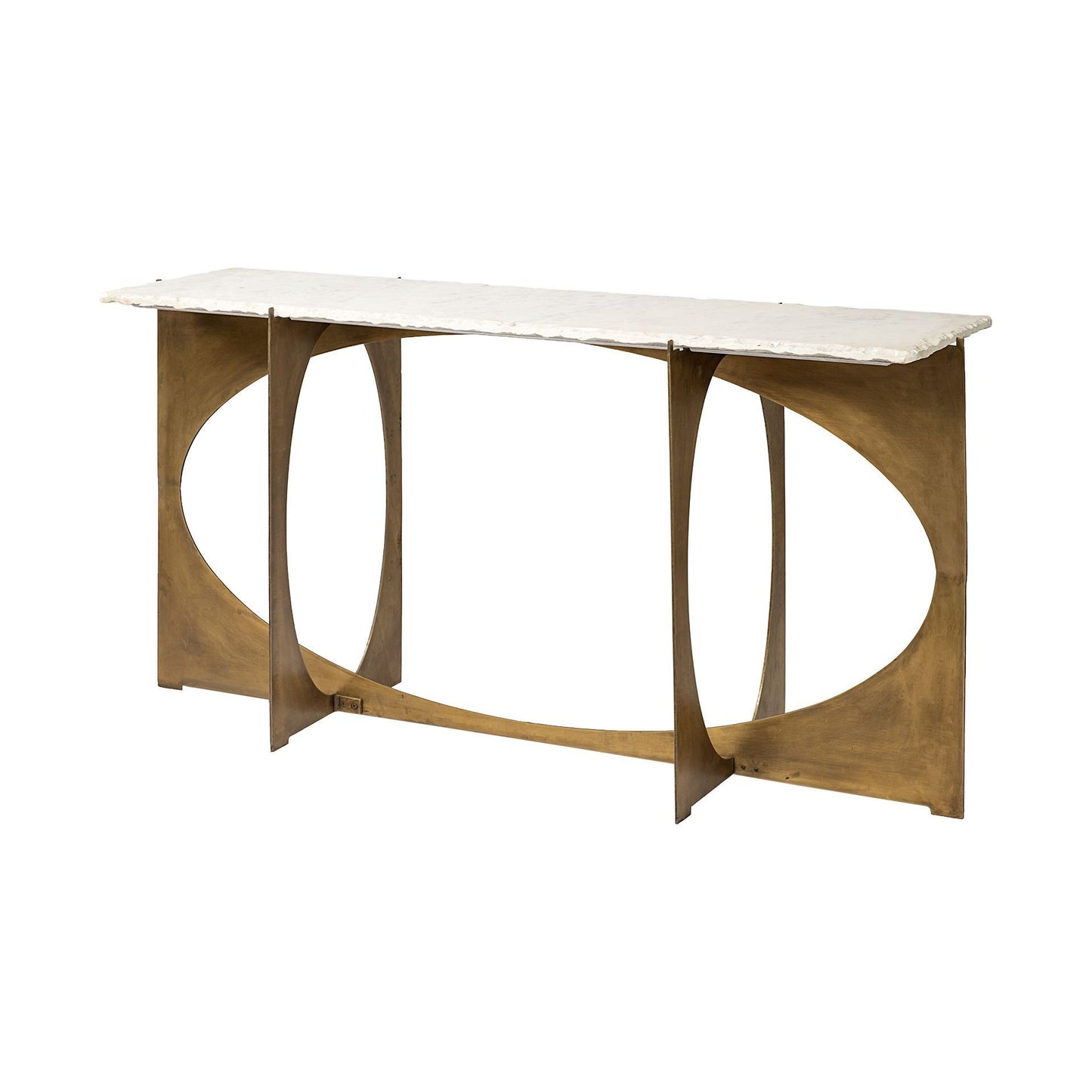 16" White and Gold Genuine Marble Sled Console Table