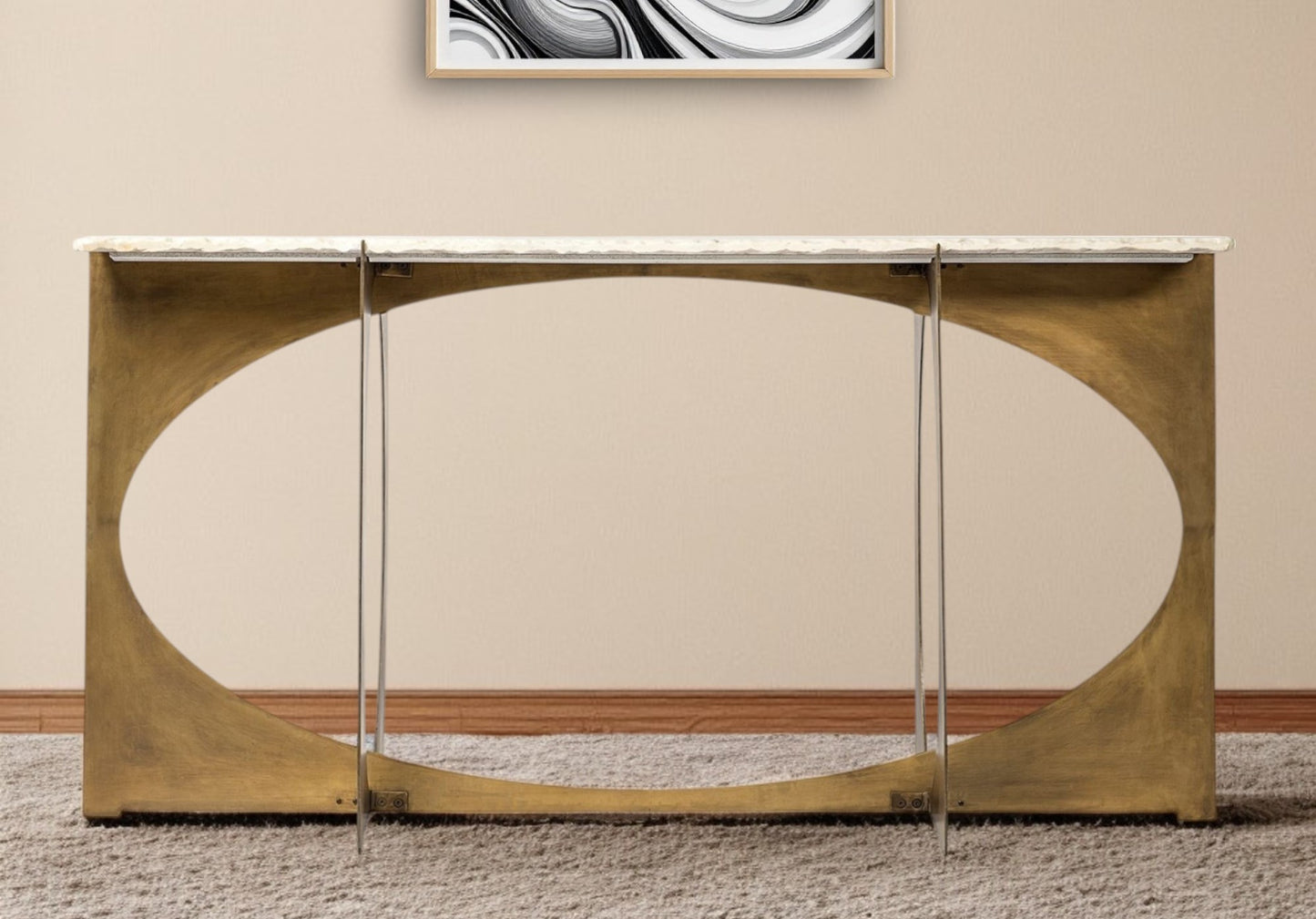 16" White and Gold Genuine Marble Sled Console Table