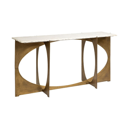 16" White and Gold Genuine Marble Sled Console Table