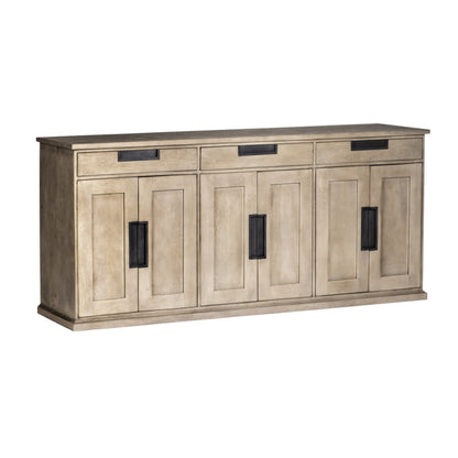 82" Brown Solid Wood Three Drawer Sideboard with Six Doors