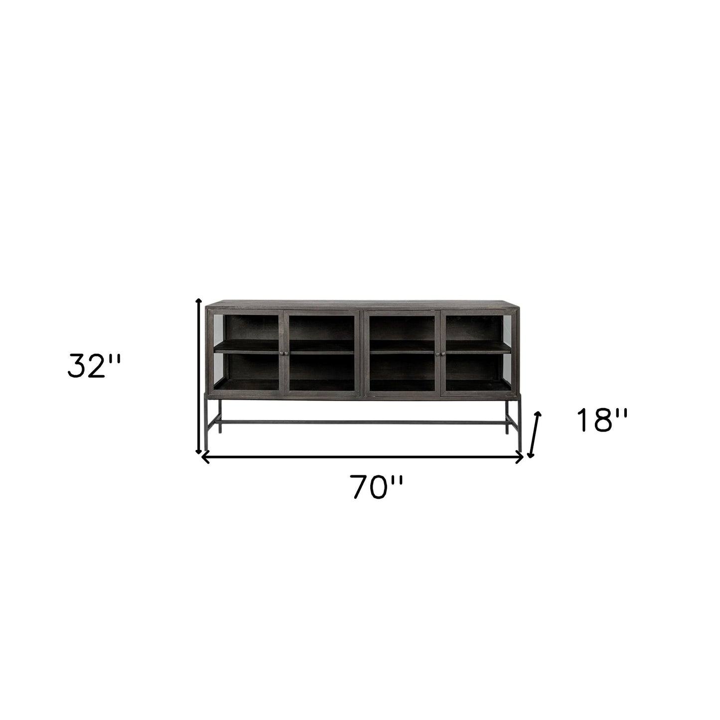 70" Black Solid Wood Sideboard with Four Glass Doors