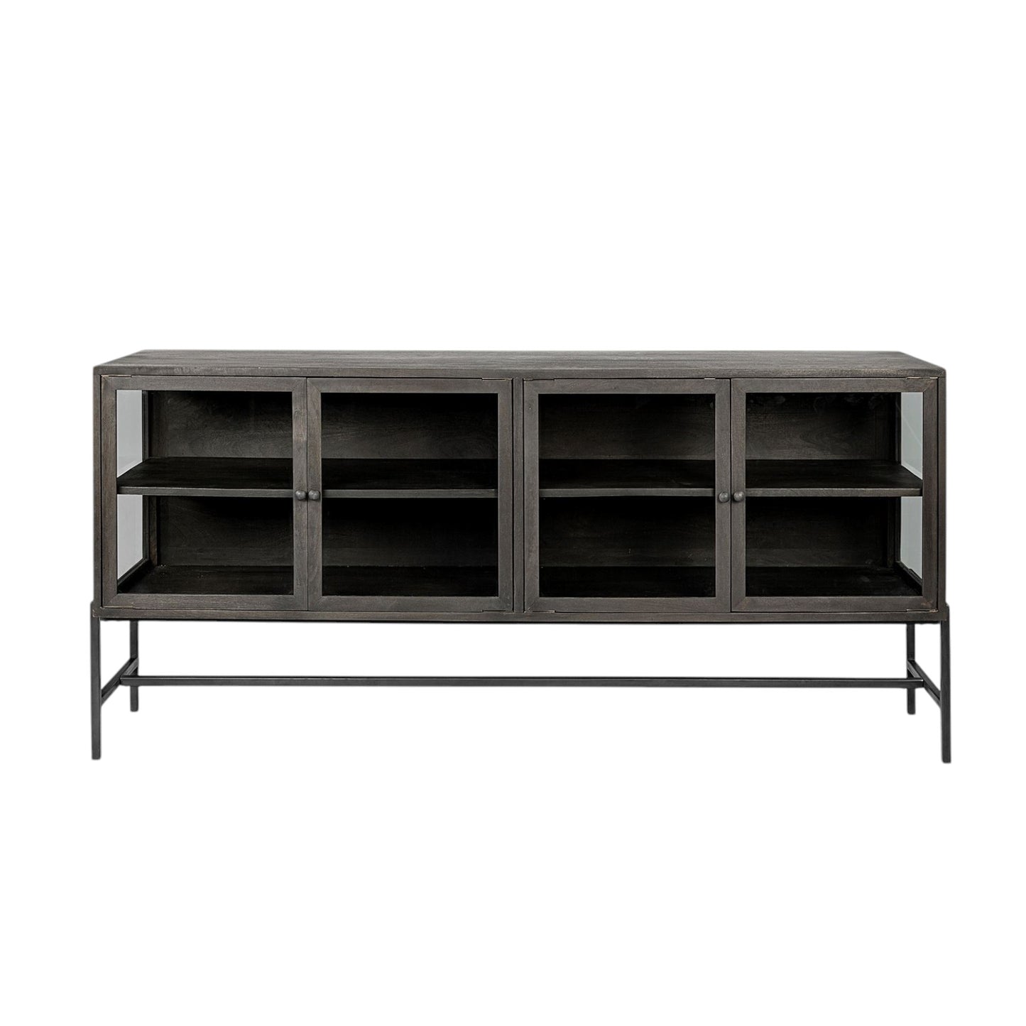 70" Black Solid Wood Sideboard with Four Glass Doors