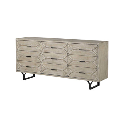 70" Light Brown Solid Wood Nine Drawer Sideboard