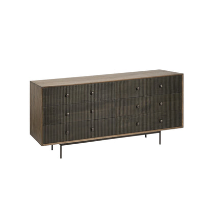 70" Brown and Black Solid Wood Six Drawer Sideboard