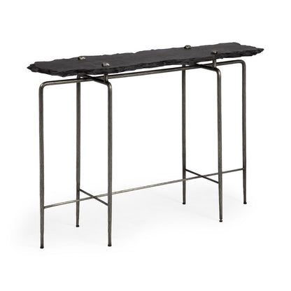 17" Black and Silver Slate Six Leg Console Table