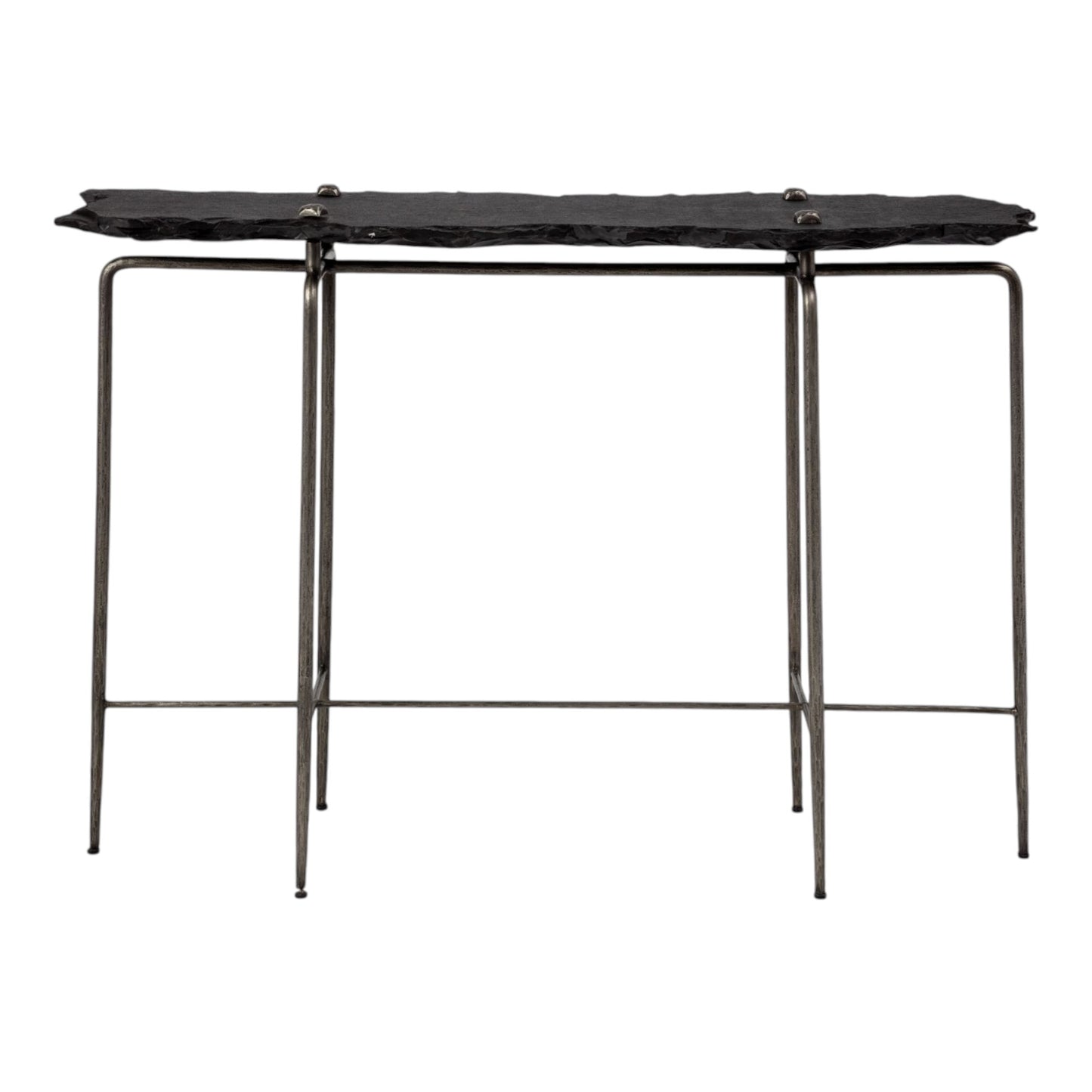 17" Black and Silver Slate Six Leg Console Table