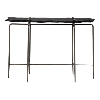 17" Black and Silver Slate Six Leg Console Table