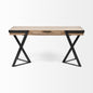 Solid Mango Wood Finish Writing Desk With Single Storage And Black Triangular Iron Legs