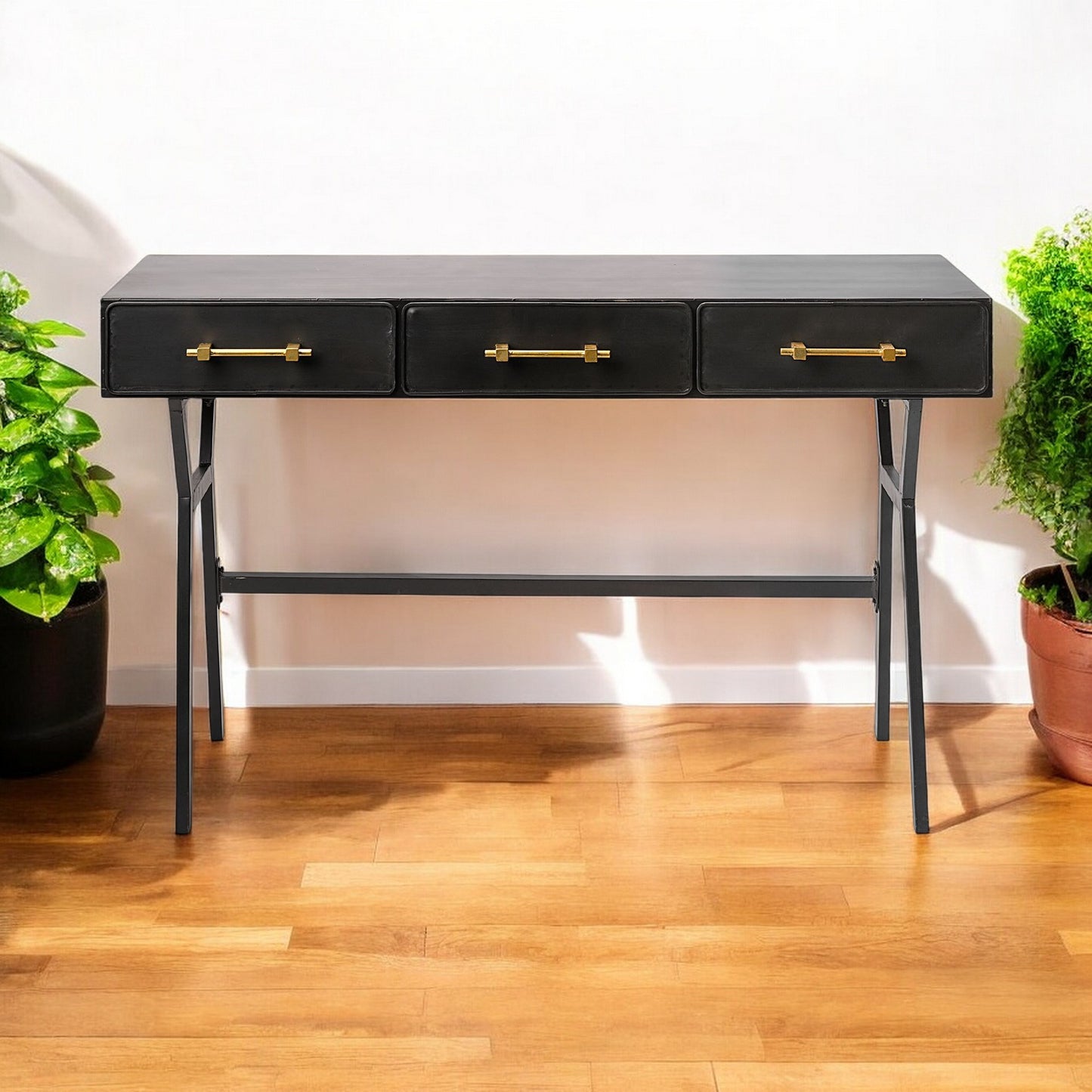 18" Black Writing Desk With Three Drawers