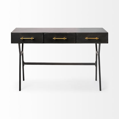 18" Black Writing Desk With Three Drawers