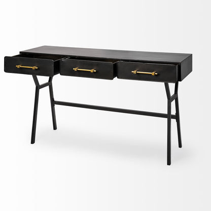 18" Black Writing Desk With Three Drawers