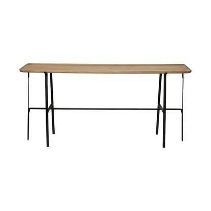 60" Brown and Black Solid Wood and Metal Trestle Console Table