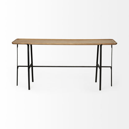 60" Brown and Black Solid Wood and Metal Trestle Console Table