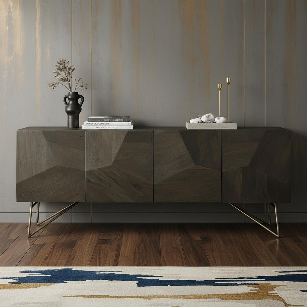 17" Dark Brown Solid Wood Sideboard with Four Doors