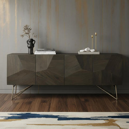 17" Dark Brown Solid Wood Sideboard with Four Doors