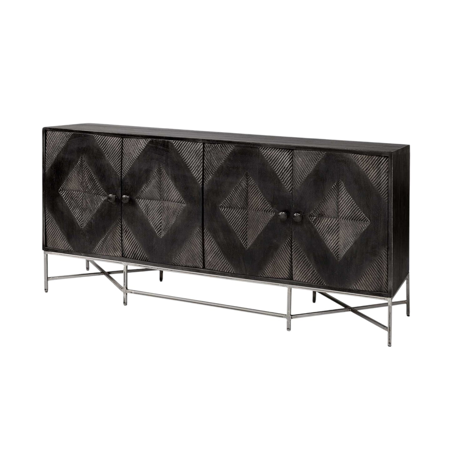 72" Black Solid Wood Sideboard with Four Doors