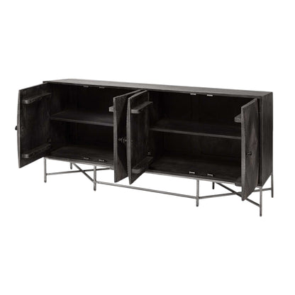 72" Black Solid Wood Sideboard with Four Doors