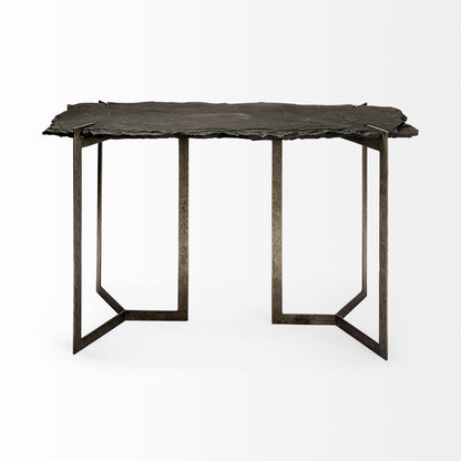 20" Black and Nickel Slate Distressed Double Pedestal Console Table