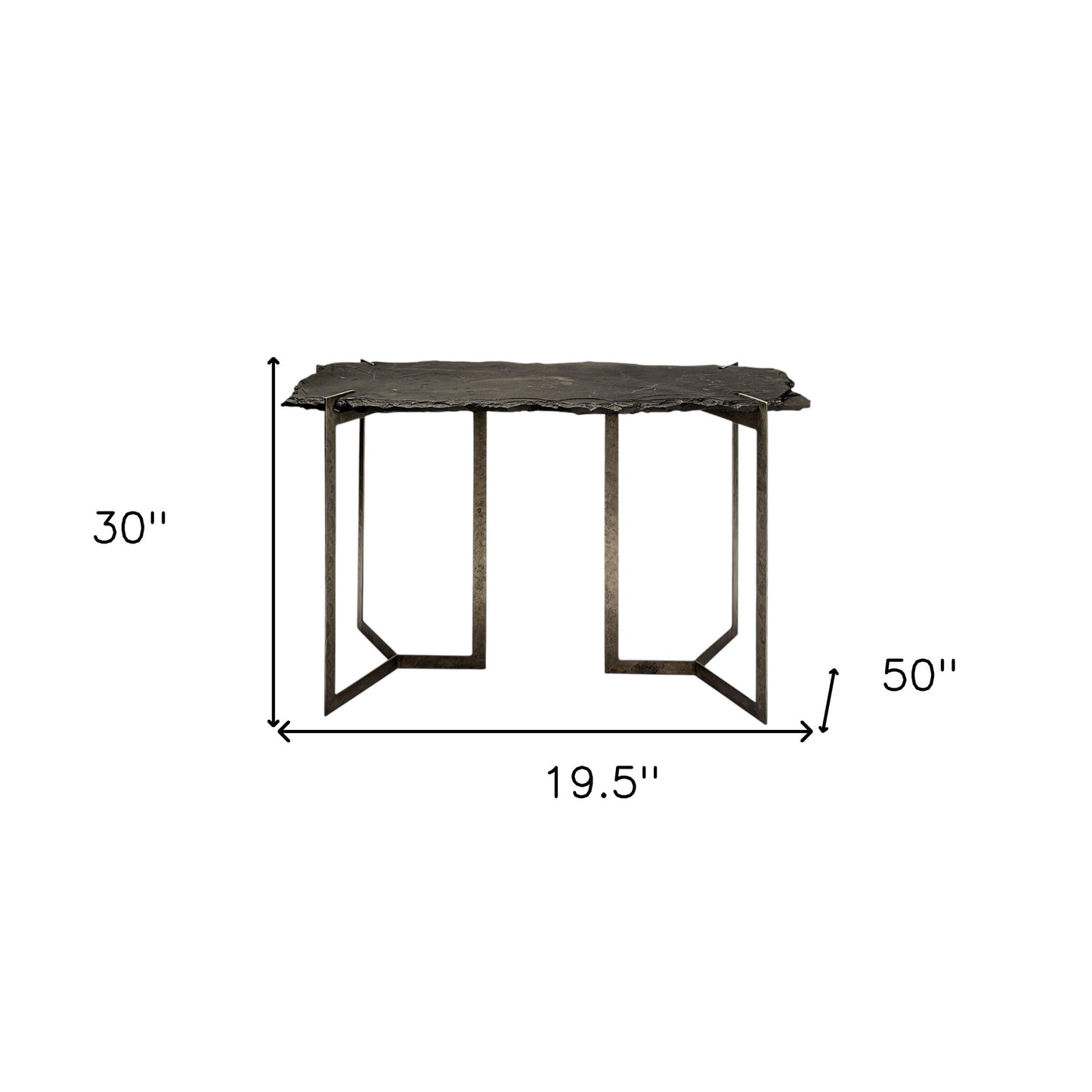 20" Black and Nickel Slate Distressed Double Pedestal Console Table