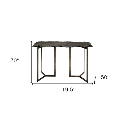 20" Black and Nickel Slate Distressed Double Pedestal Console Table