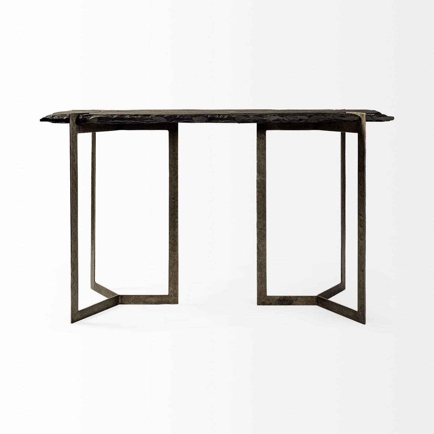 20" Black and Nickel Slate Distressed Double Pedestal Console Table