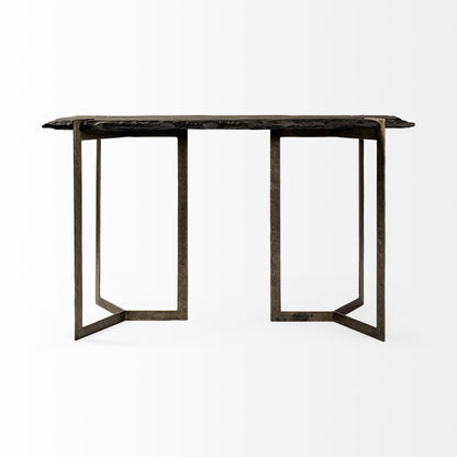 20" Black and Nickel Slate Distressed Double Pedestal Console Table