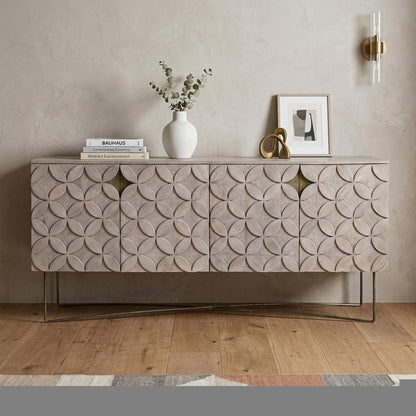72" Light Brown Solid Wood Sideboard with Four Doors