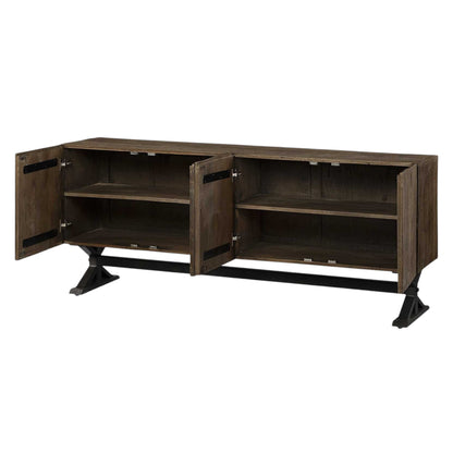 72" Brown Solid Wood Sideboard with Four Doors