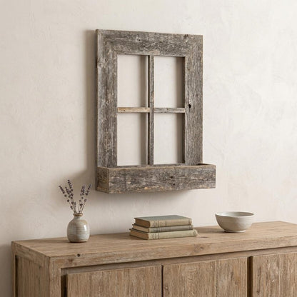 25" X 22" Gray Weathered Wood Window Frame With Planter